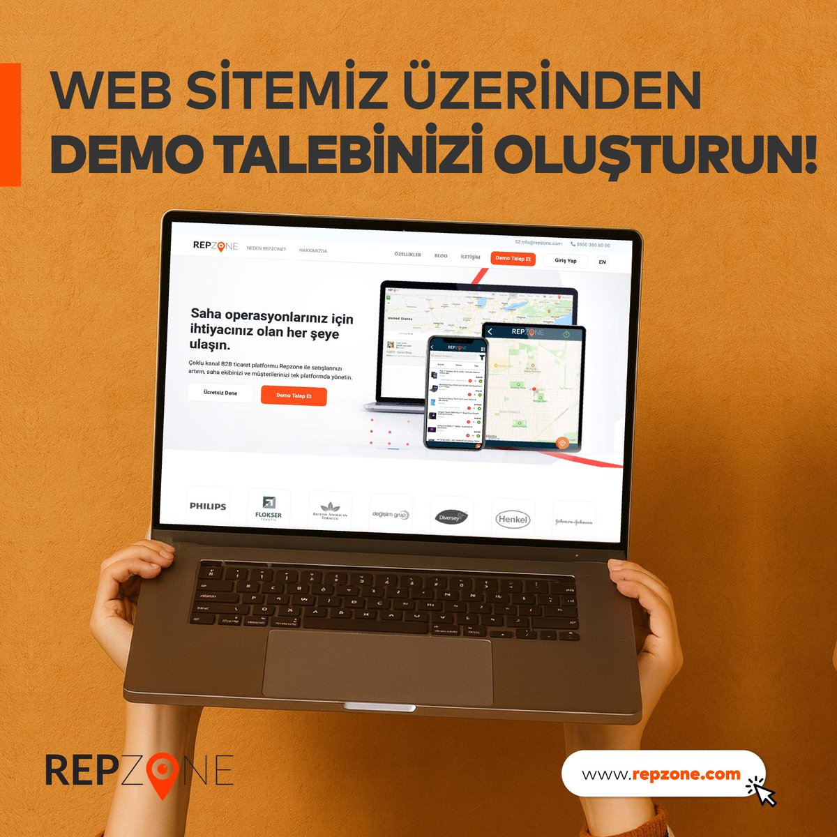 RepzoneCom's tweet photo. Satış süreçlerinizi daha planlı, daha hızlı ve daha verimli yönetmenin farkını keşfedin. Repzone’un saha satış ve B2B ticaret çözümlerini yakından görmek için https://t.co/4AYVd4Of8r üzerinden demo talebinizi hemen oluşturun. https://t.co/OF6o0odi2e