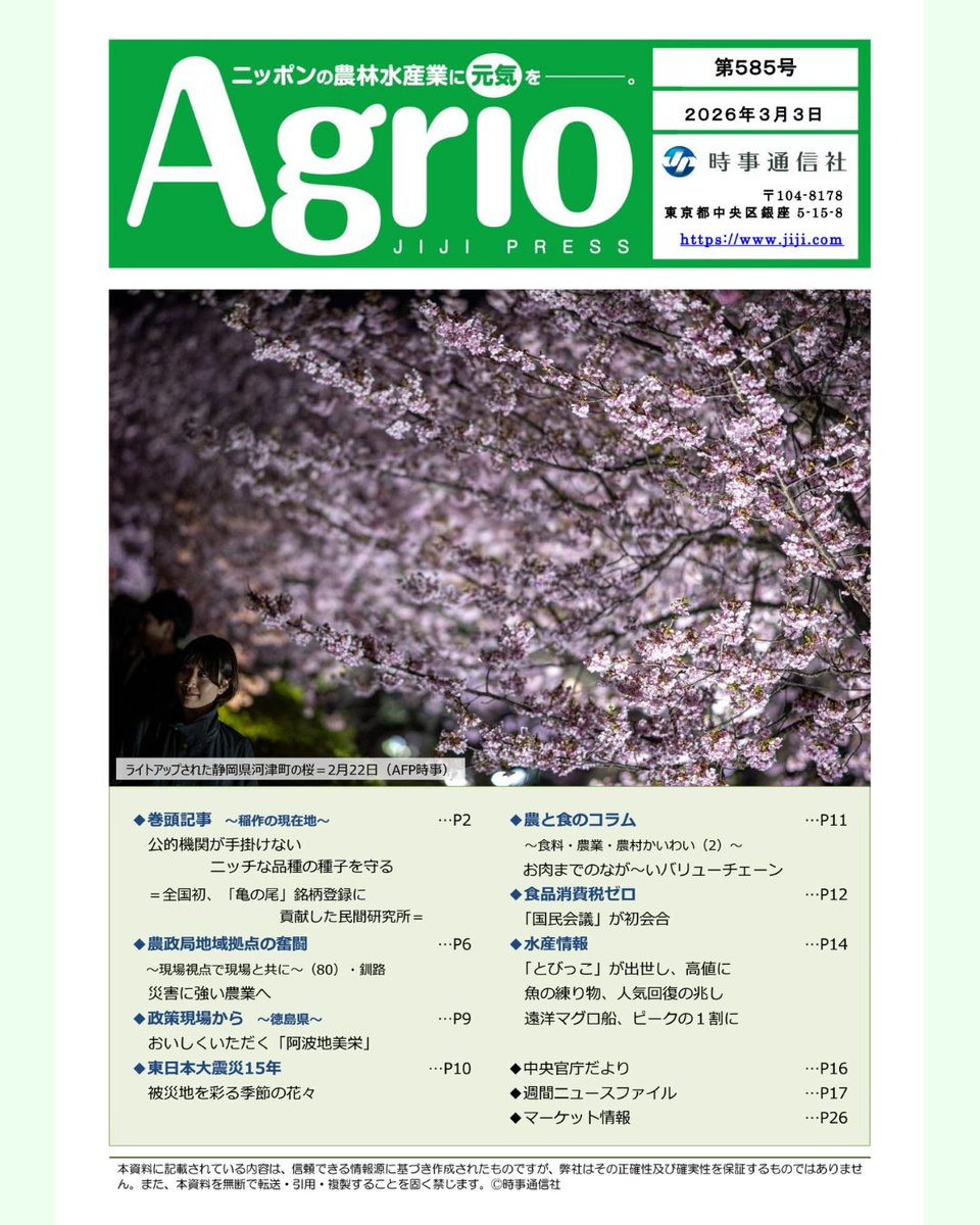 PuntolineaLtd's tweet photo. 🆕【メディア掲載情報】#柏木智帆
『#Agrio』第585号
時事通信社デジタル農業情報誌
3月3日 (火) 配信

巻頭記事　～稲作の現在地～
公的機関が手掛けないニッチな品種の種子を守る
＝全国初、「亀の尾」銘柄登録に貢献した民間研究所＝

柏木智帆の記事が掲載されています💁
https://t.co/hwiCMNxzyr https://t.co/4SaAeOWuyu