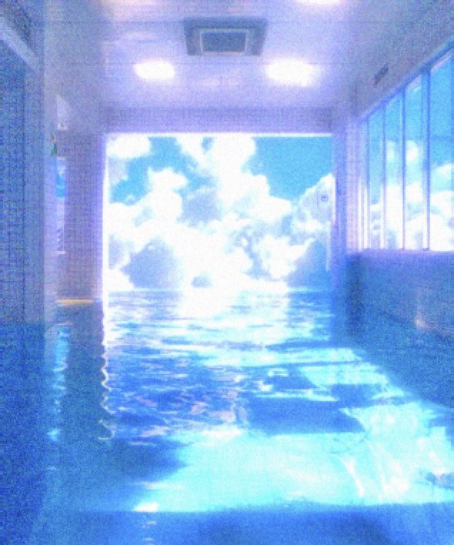 문을 지나자 달라지는 공기. 
실내에서 느껴지는 햇빛 냄새. 바닥은 방금 닦아낸 것처럼 은은하게 빛난다. 

물소리가 들린다. 규칙적으로, 안심이 될 만큼 일정한 간격으로. 나는 웃고 있다. 여기는 안전하다는 생각이 든다. 
마치 오래전부터 알고 있던 장소처럼.