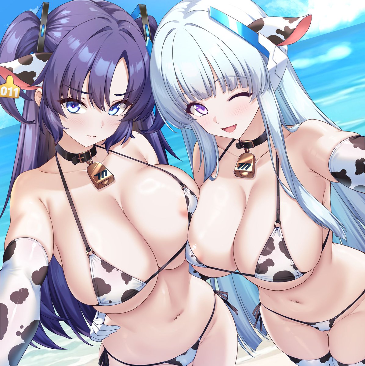 「ノア…この水着、ちょっと小さすぎない…?」
「大丈夫だよ。ほら、先生も嬉しそうじゃない〜?」

だんだん暑くなってきたね…。
#ブルアカ 