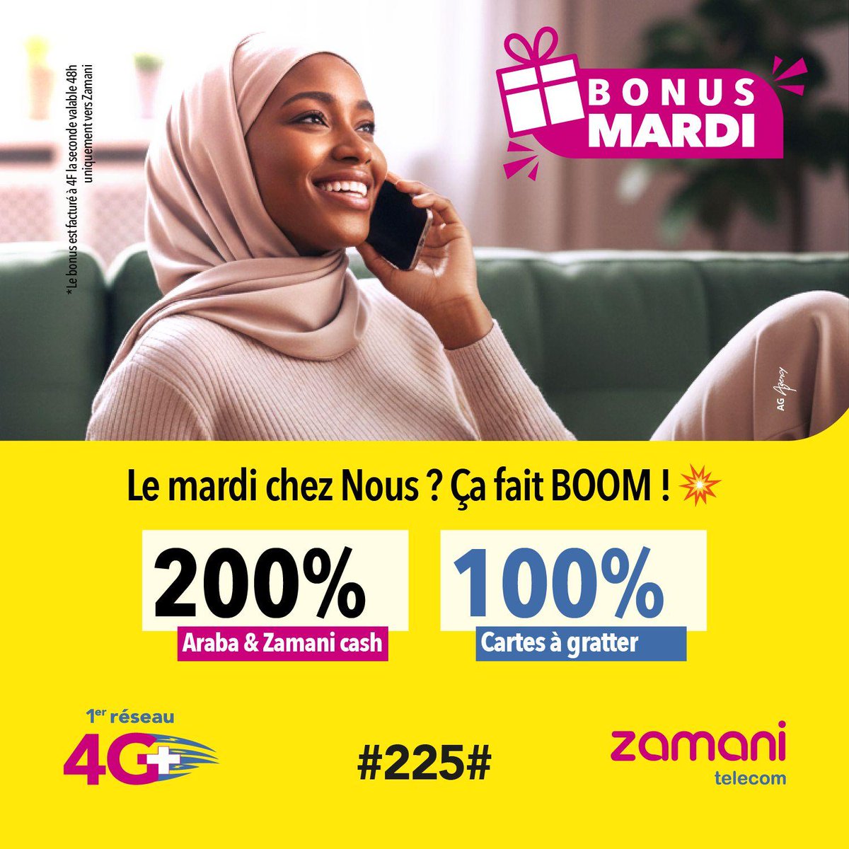 ZamaniTelecom's tweet image. Offre Mardi – 200% de Bonus ! 
Aujourd’hui, c'est:
- 200% de bonus via Araba
- 200% de bonus via Zamani Cash
- 100% de bonus via Cartes à gratter
📱 Valable uniquement vers Zamani Télécom
⏳ Validité : 24h (facturé à 4F/seconde)

#ZamaniTelecom #PromoMardi #4GPlus #Niger