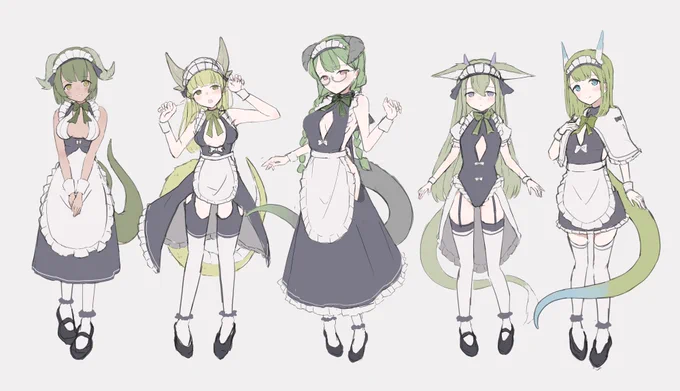 メイド竜ちゃんたち、並べても可愛い また清書したらアップします