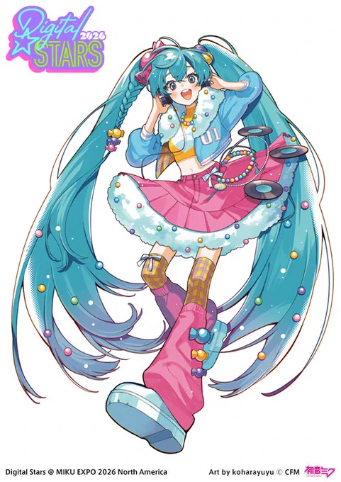 【お仕事】 MIKU EXPO北米ツアーのサブイベントとして開催されるDJイベントDigital Stars @ MIKU EXPO 2026 North Americaにて ミクさんのイラストを担当させていただきました! 何卒よろしくお願いいたします!