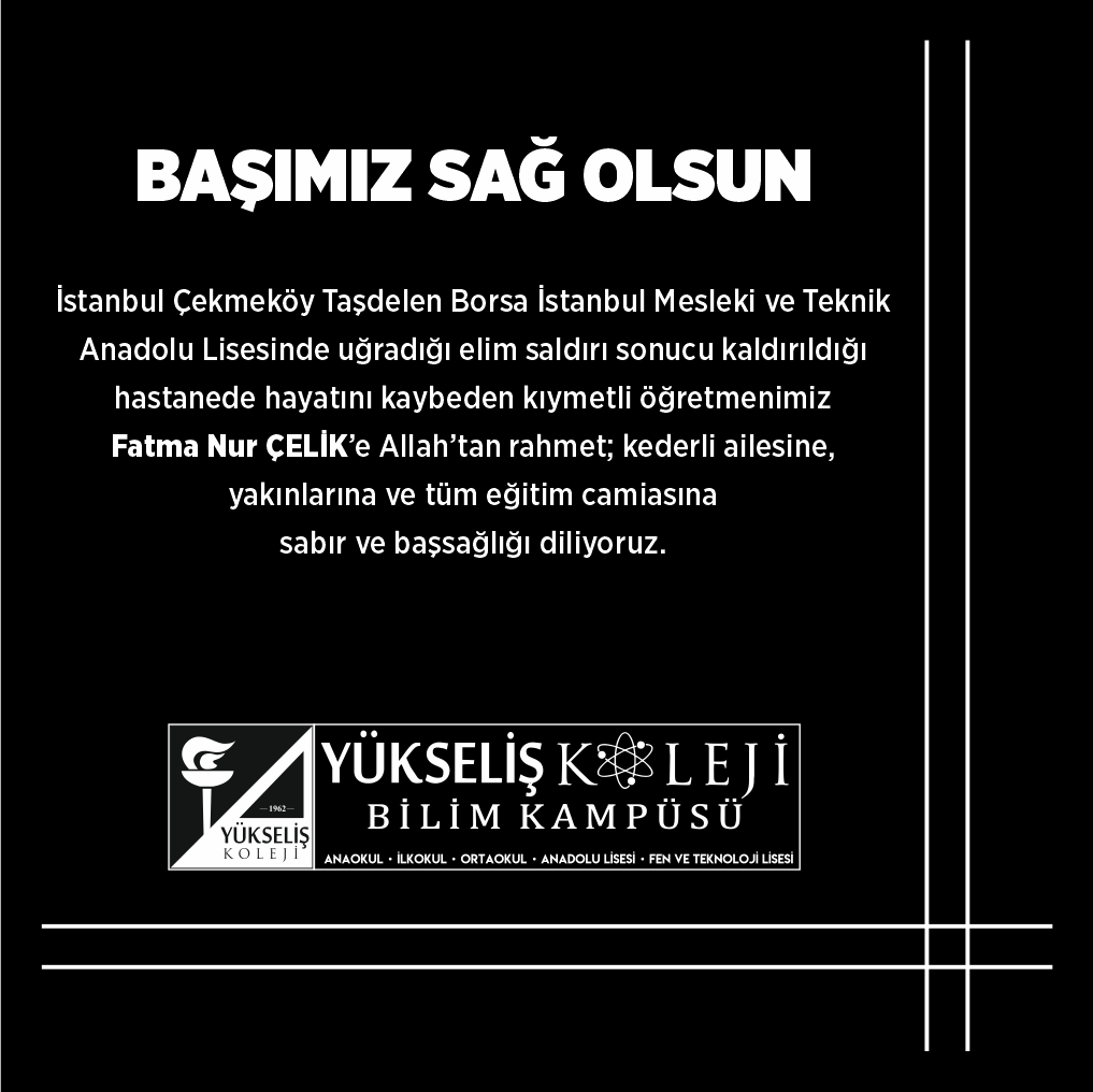 Şiddetin her türlüsünü kınıyor, eğitim camiasının acısını yürekten paylaşıyoruz.

Yükseliş Koleji Bilim Kampüsü