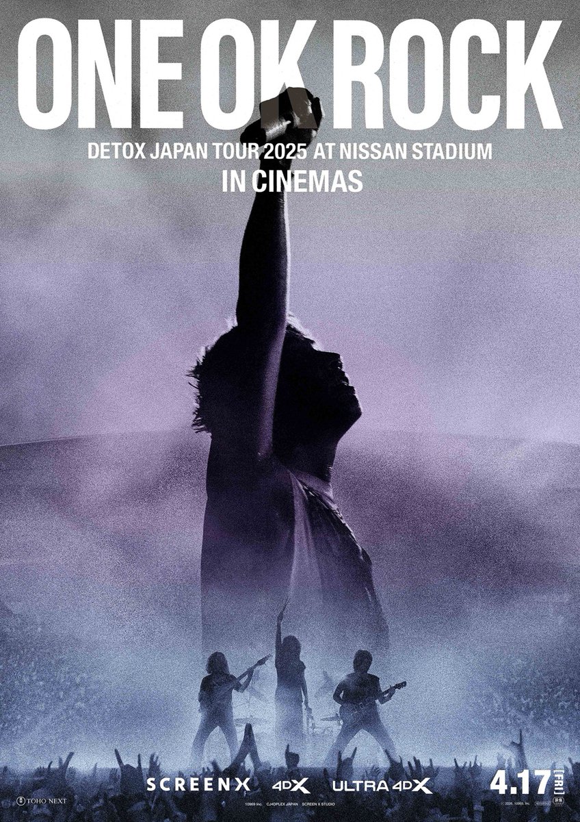 oricon's tweet photo. ONE OK ROCK
“伝説”の日産スタジアム公演が映画化❗️
4/17日本を皮切りに全世界で公開

『ONE OK ROCK DETOX JAPAN TOUR 2025 
AT NISSAN STADIUM IN CINEMAS』

🎥ティザー映像公開
https://t.co/nWyPWEZZry

 #ONEOKROCK ▷ワンオク https://t.co/JhokXwZitn