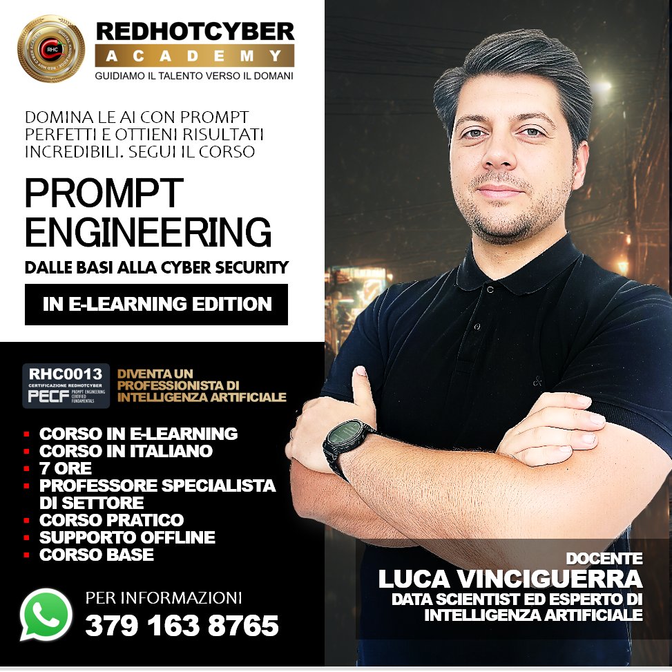 redhotcyber's tweet image. 🚀 Pubblicato il corso 🎓 PROMPT ENGINEERING: dalle basi alla Cyber Security

📲 Scrivi WhatsApp al 3791638765 o formazione@redhotcyber.com 

#Formazione #PromptEngineering #CorsoAI #CyberSecurity #RedHotCyber #IntelligenzaArtificiale #CorsiOnline #AI #LifelongLearning