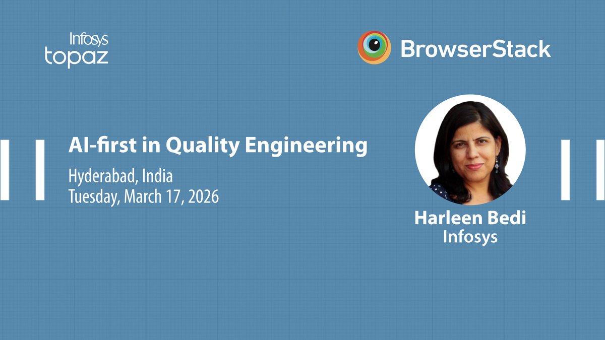 InfosysEvents's tweet image. Gearing up for #AIFirstQEHyderabad2026! 

Excited to welcome @Harleen9128 as the keynote speaker offering her expertise on AI driven innovation in #QualityEngineering.

Learn more: infy.com/9QpRa
 
#InfosysTopaz #InfyTesting 

@browserstack I @niranvs I @VensIyengar