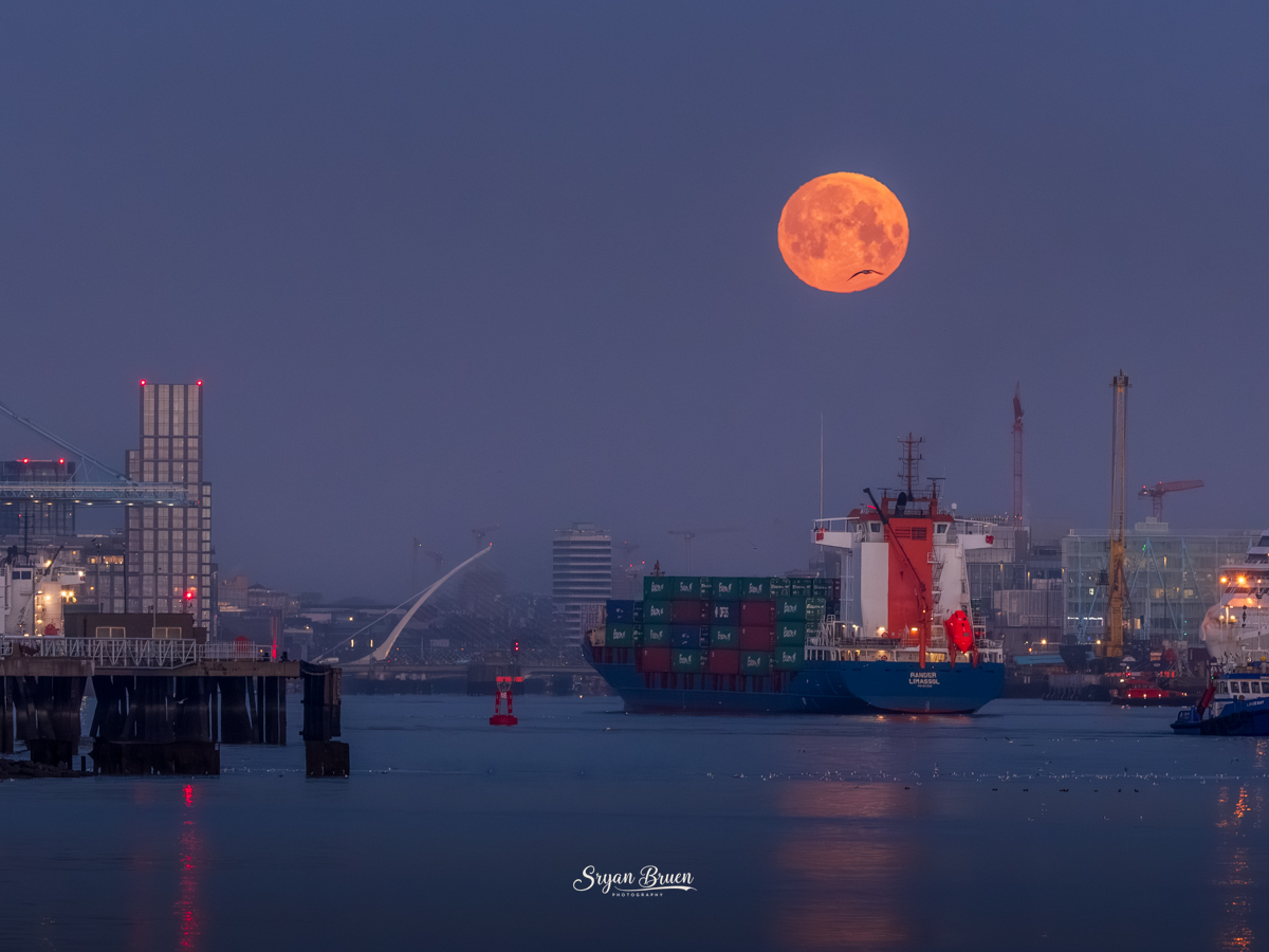 sryanbruenphoto's tweet photo. Spectacular moonset over Dublin City this morning. https://t.co/xbKkHz98cZ