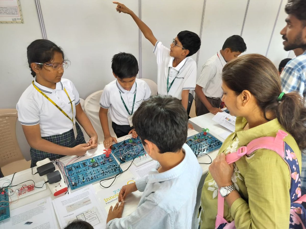 Yi_edu's tweet photo. Proud to collaborate with Raman Research Institute for #NationalScienceDay2026 (28 Feb). Students from NPS, VVP &amp; Kumarans showcased Astronomy, Aeromodelling, Robotics &amp; Electronics exhibits to 1000+ visitors—turning curiosity into innovation. #STEM #ScienceForAll https://t.co/C852LWQ9kV
