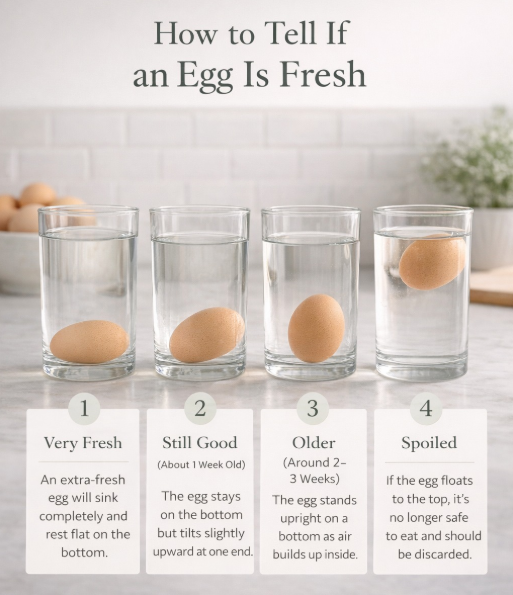 BarbaraOneillAU's tweet photo. How to tell if an egg is fresh using the water test 🥚 Simple kitchen tip to check for spoiled eggs. https://t.co/Bid0zfVMft