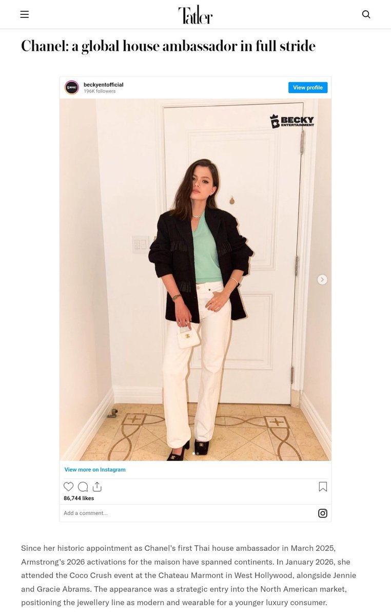becky_support_'s tweet photo. CHANEL : a global house ambassador in full stride.

via Tatler Asia 

READ · SHARE 
#CHANEL
#CHANELxBecky
#CHANELPrincess
#beckysangels
#BeckyArmstrong 
#BeckyEntertainment https://t.co/edfvpaqy7X