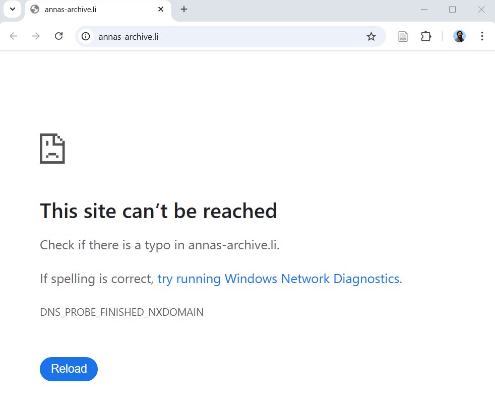🚨Anna's Archive had (pirated) 61M+ books and 95M+ research papers freely available.

But it's not accessible. We shouldn't use it anyway.

We should help billion-dollar academic publishers get richer.

Anyway, below are a couple of updated links:

DON'T CLICK THEM!