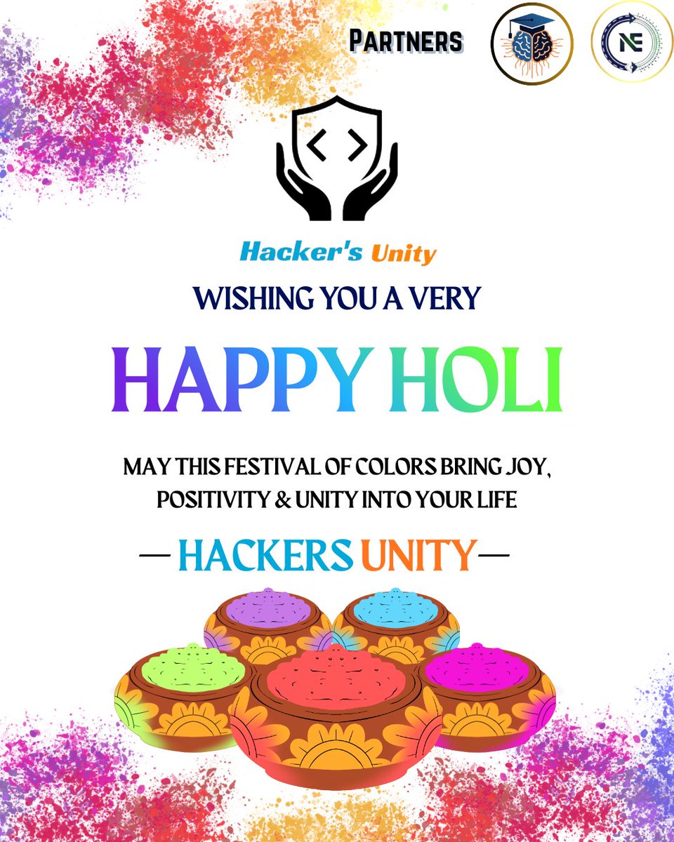 Hackers_Unity's tweet photo. Wishing everyone a colorful and joyful Holi from all of us at Hacker’s Unity! 🌈💻✨ Let’s celebrate with creativity, code, and lots of colors! #HappyHoli #hackersunity https://t.co/wha2Dmu8hS
