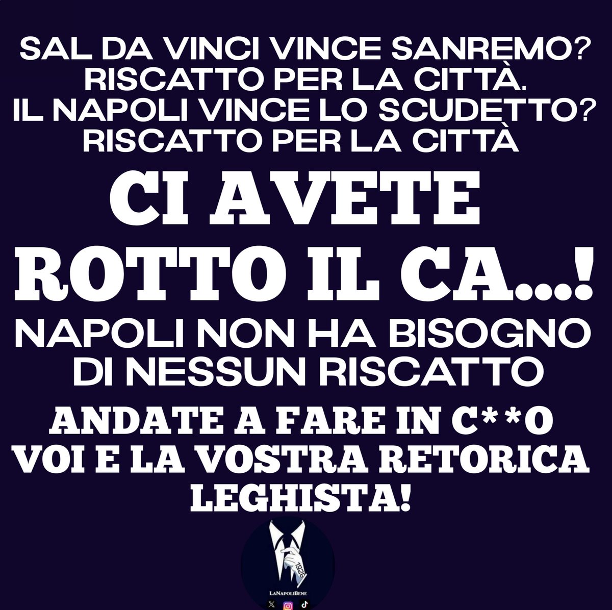 Napoli non ha bisogno di riscatto.
Napoli ha un traffico turistico di circa 13 milioni l'anno.
La vostra narrativa tossica sulla nostra città attecchisce solamente su chi va a vedere i cantieri con la foto di Umberto Bossi nel portafoglio.
#napoli #fns #partenopei #lanapolibene