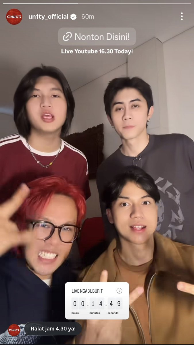 Jangan lupa CHNCE bakal live di YT