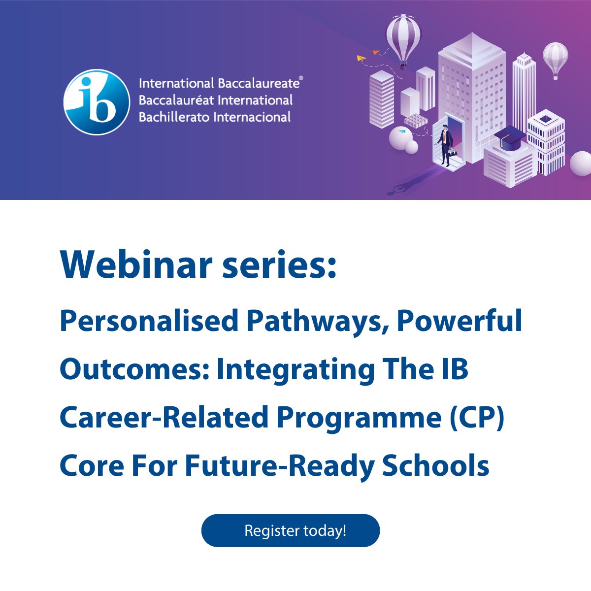 ib_c_p's tweet photo. Today's world places complex demands on graduates looking for work; enabling students to become skilled and career-ready learners is an integral part of their education. Learn how to empower your students with the skills for future careers. Register: https://t.co/SacokOpSEN
#IBCP https://t.co/nVSWOqQrg7