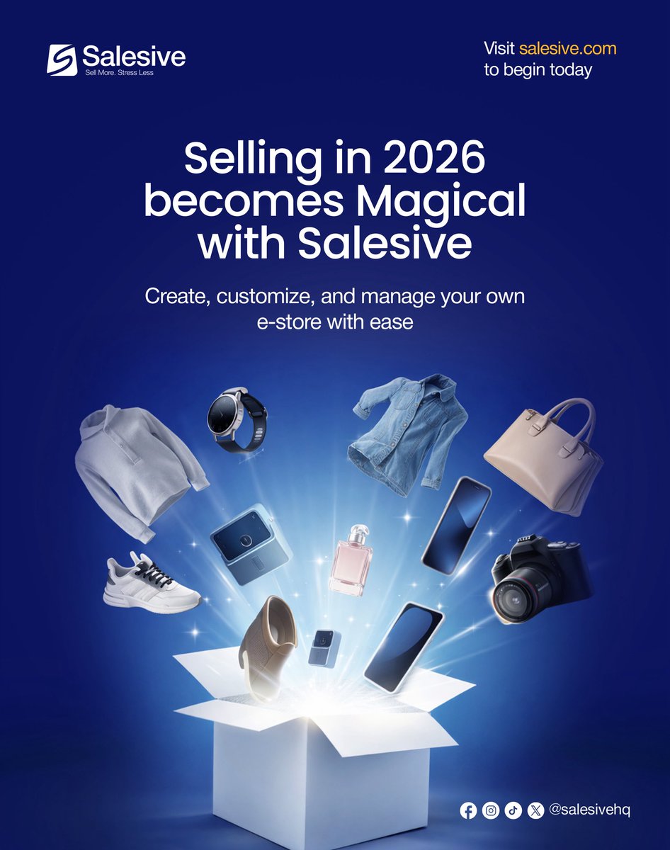 salesivehq's tweet photo. Selling in 2026 becomes magical with Salesive ✨🚀

Create. Customize. Manage.
Your own e-store made simple.

Stop selling the hard way.
Start selling smart.

👉 https://t.co/jySyjjSx09

#Salesive #Ecommerce #StartupNigeria #SellSmart #TechNigeria https://t.co/whRCZ9iPnt