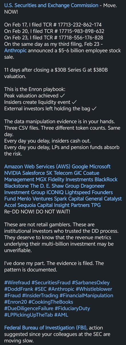 TNLE904's tweet photo. @adxtyahq Nah. Anthropic.
#Anthropic #Anthrostrich #Fraud #TokenManipulation #CookingtheBook #Enron2 #Whistleblower #SEC #FakeSaint https://t.co/P3hTOOW5Ko