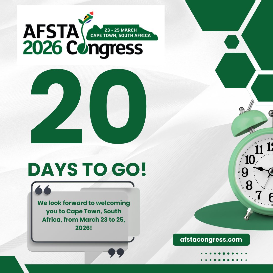 20 days to go until #AFSTACongress2026! 🌱

The programme has been finalised, the speakers confirmed, and we are all set to go! 🚀

📍Cape Town, South Africa🇿🇦

afstacongress.com