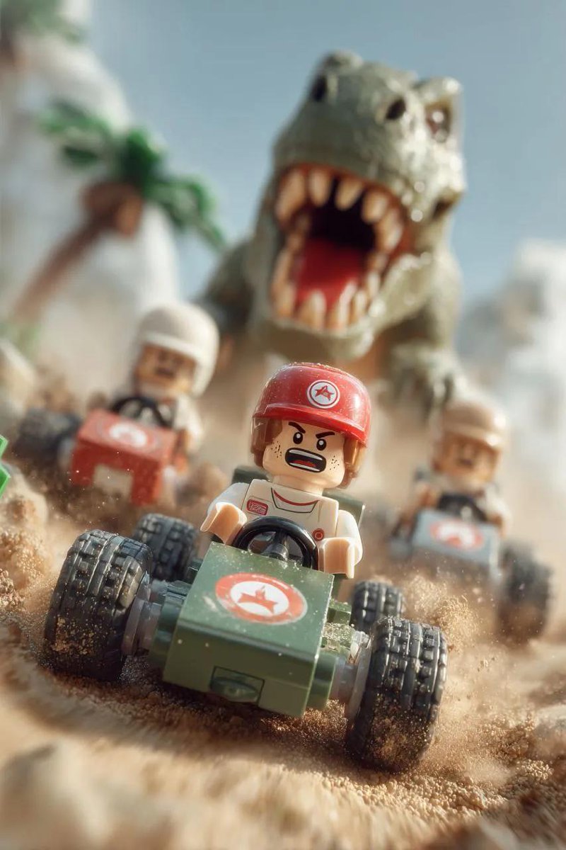 oggii_0's tweet image. Gemini Nano Banana Pro + Kling 3.0 on @SocialSight 

Prompt: lego explorer minifigure driving a mini snowmobile across icy terrain chased by a massive roaring polar bear, snow spraying dramatically behind, frozen mist in the air, intense cinematic backlight, dynamic tilted camera