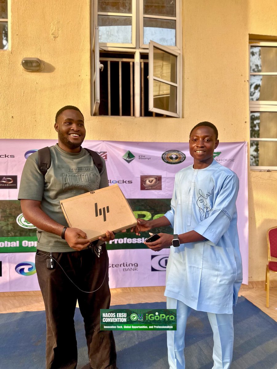 nacosebsu's tweet photo. NACOS EBSU CONVENTION 2026 (iGoPro Day2)

Congratulations to the lucky winners of our Grand Finale Raffle Draw!

Amazing prizes were won, including a brand new Core i5 HP Laptop, Standing fan, Headphones, EarPods, A 20,000mAh Power Bank, and even a carton of Indomie.
#iGoPro2026 https://t.co/LFStbptHZ0