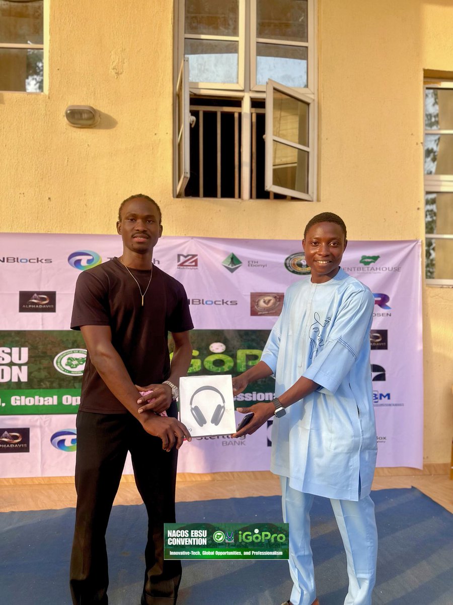 nacosebsu's tweet photo. NACOS EBSU CONVENTION 2026 (iGoPro Day2)

Congratulations to the lucky winners of our Grand Finale Raffle Draw!

Amazing prizes were won, including a brand new Core i5 HP Laptop, Standing fan, Headphones, EarPods, A 20,000mAh Power Bank, and even a carton of Indomie.
#iGoPro2026 https://t.co/LFStbptHZ0