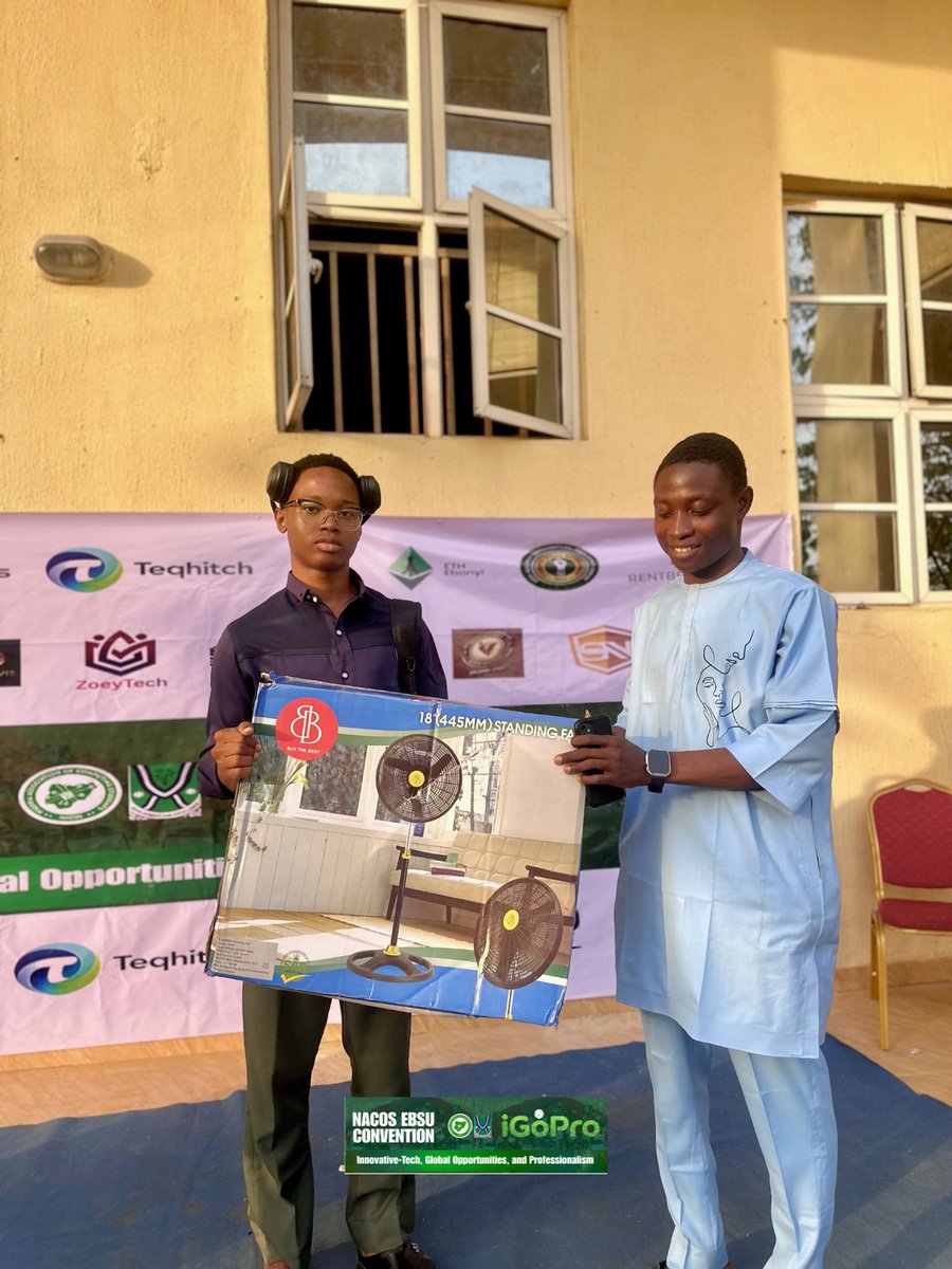 nacosebsu's tweet photo. NACOS EBSU CONVENTION 2026 (iGoPro Day2)

Congratulations to the lucky winners of our Grand Finale Raffle Draw!

Amazing prizes were won, including a brand new Core i5 HP Laptop, Standing fan, Headphones, EarPods, A 20,000mAh Power Bank, and even a carton of Indomie.
#iGoPro2026 https://t.co/LFStbptHZ0