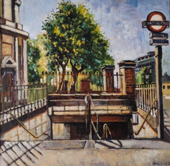 EastLndonGroup's tweet photo. Today is the 83rd anniversary of the Bethnal Green Tube Disaster so here's "Bethnal Green Tube Station" by Albert Turpin from the mid to late 1950s. Albert was Mayor of Bethnal Green in 1946 &amp; I believe that this was his tribute to 173 poor souls who lost their lives that night. https://t.co/BPQUqX87Cy