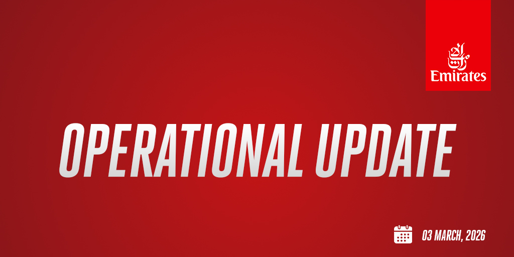 All scheduled Emirates flights to and from Dubai remain suspended until 2359hrs UAE time on 4 March, due to airspace closures across the region.

Emirates continues to operate a limited number of passenger repatriation and freighter flights on 3 and 4 March.  We are accommodating