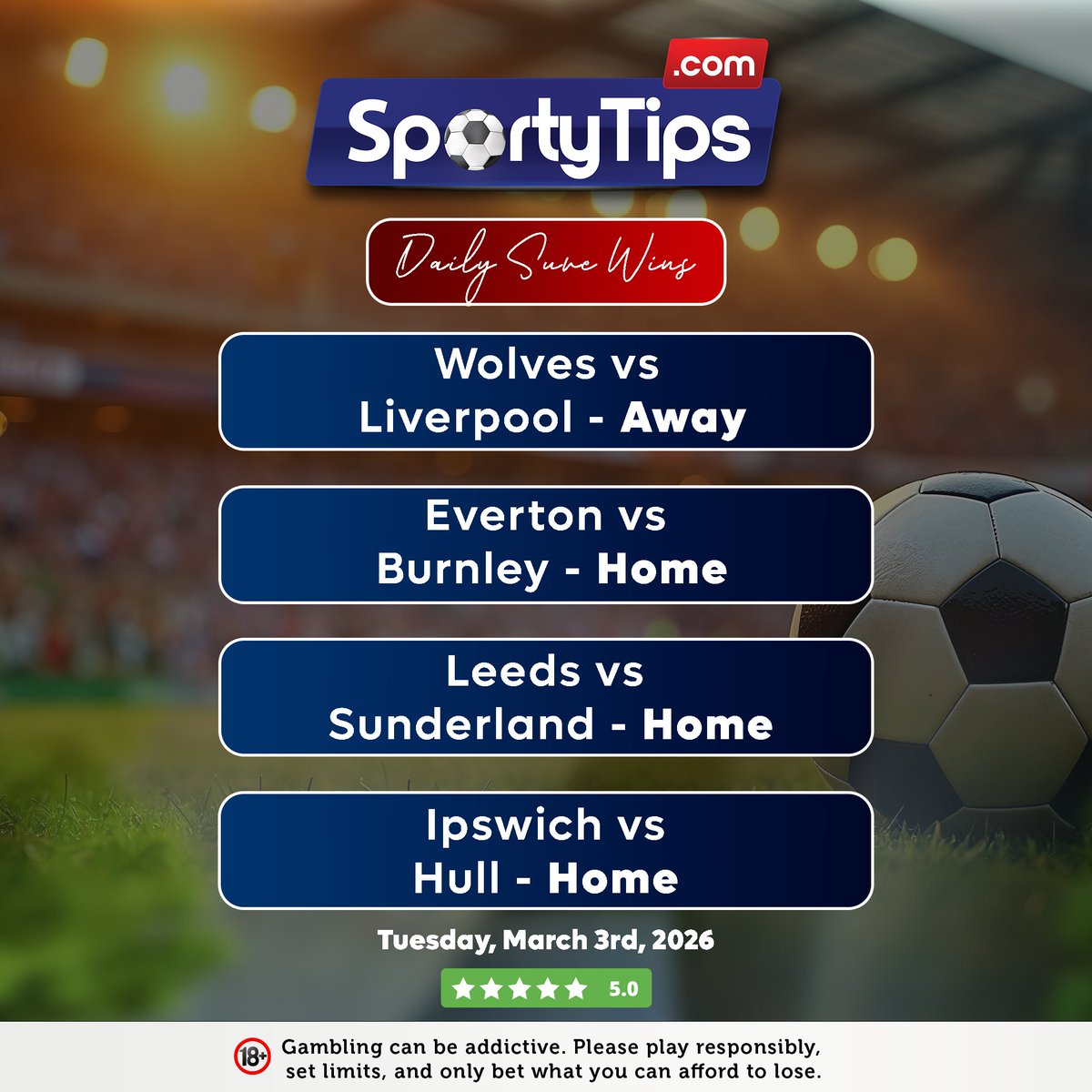 Sporty__Tips's tweet photo. FREE Pick for Today !
Get more Daily Sure Odds in a few easy steps 👇

Pay 50 bob only
Lipa na M-Pesa → Buy Goods
Till Number: 228989
Get odds instantly after payment
🔞 Play Responsibly https://t.co/lfHI1slPJU
