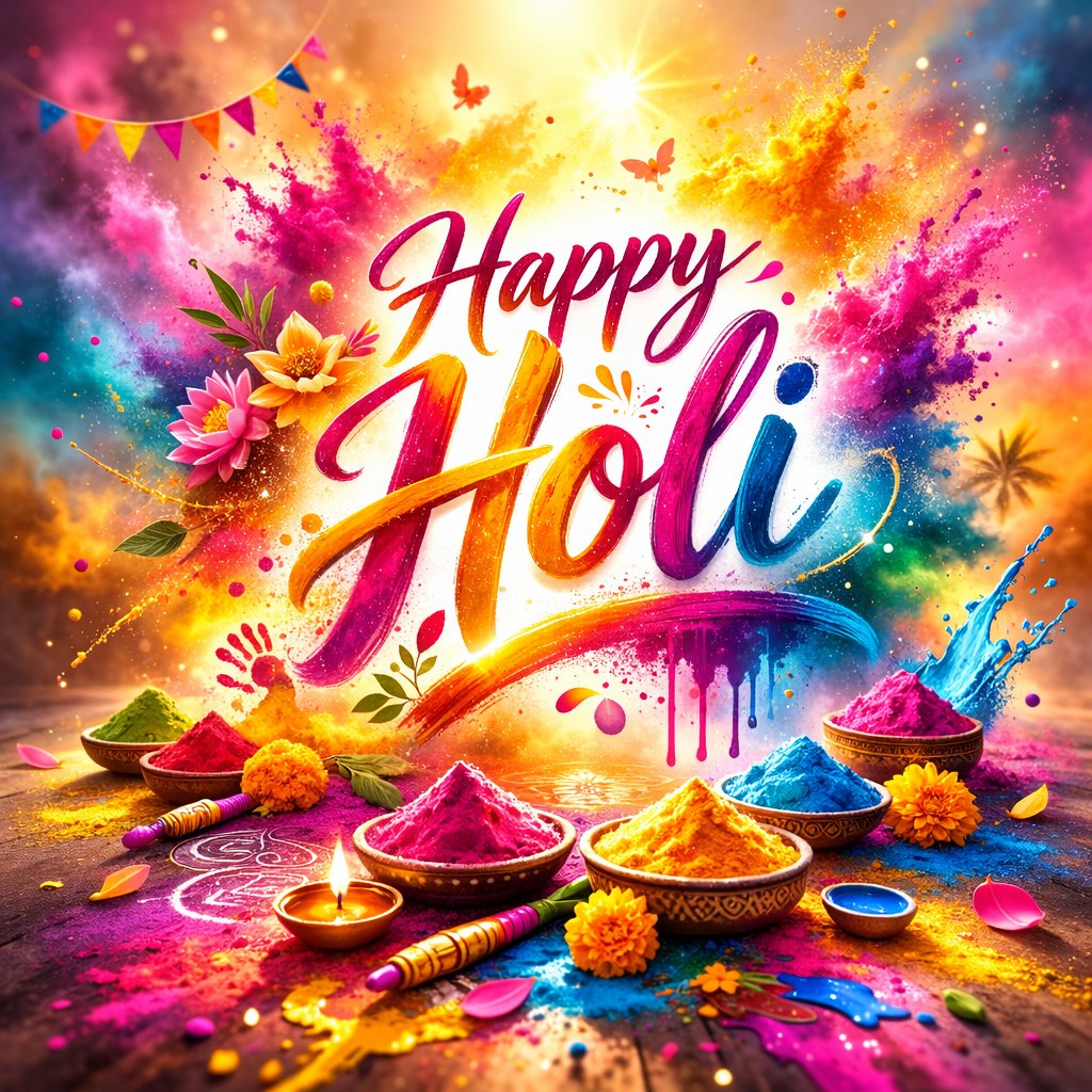 🌸✨ Happy Holi! ✨🌸

May this Festival of Colors bring you joy, the courage for new beginnings, and plenty of positive energy! 🎨
May each color symbolize happiness, love, and hope for the days ahead. 💛