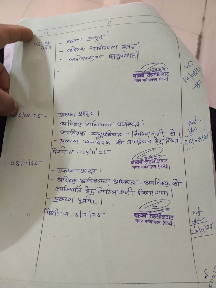 dulare84's tweet photo. 28 नवंबर को नायब-तहसीलदार साहेब ने 15 दिसंबर की अगली पेशी दी थी.
अगली पेशी के पहले ही उनकी दूसरे पक्ष से सेटिंग हो गयी जिसके चलते 5 दिसंबर को जल्दबाजी में आर्डर पास कर दिए

@dmhoshangabad #NarmadapuramFraud @DrMohanYadav51 https://t.co/xb9COGRGTA
