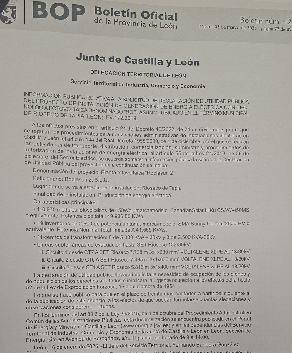 AsajaLeon's tweet image. Ja Junta autoriza la EXPROPIACIÓN FORZOSA DE TIERRAS AGRICOLAS para poner placas fotovoltaivas. DE VERGUENZA. Este procedimiento le resulta más rapido y barato. Siempre pierden los más débiles. Asaja dice NO!. #jcyl @alferma1 @MariaGlezCorral @ppopular #León #fotovoltaicas