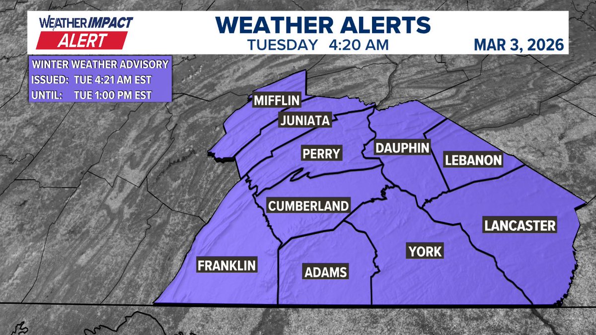 amichaelswx's tweet photo. Update | A #WeatherImpactAlert has been issued. Visit https://t.co/AjQ2bKyeZo for more. #FOX43 #PAWX https://t.co/qrn8oZ6fXU
