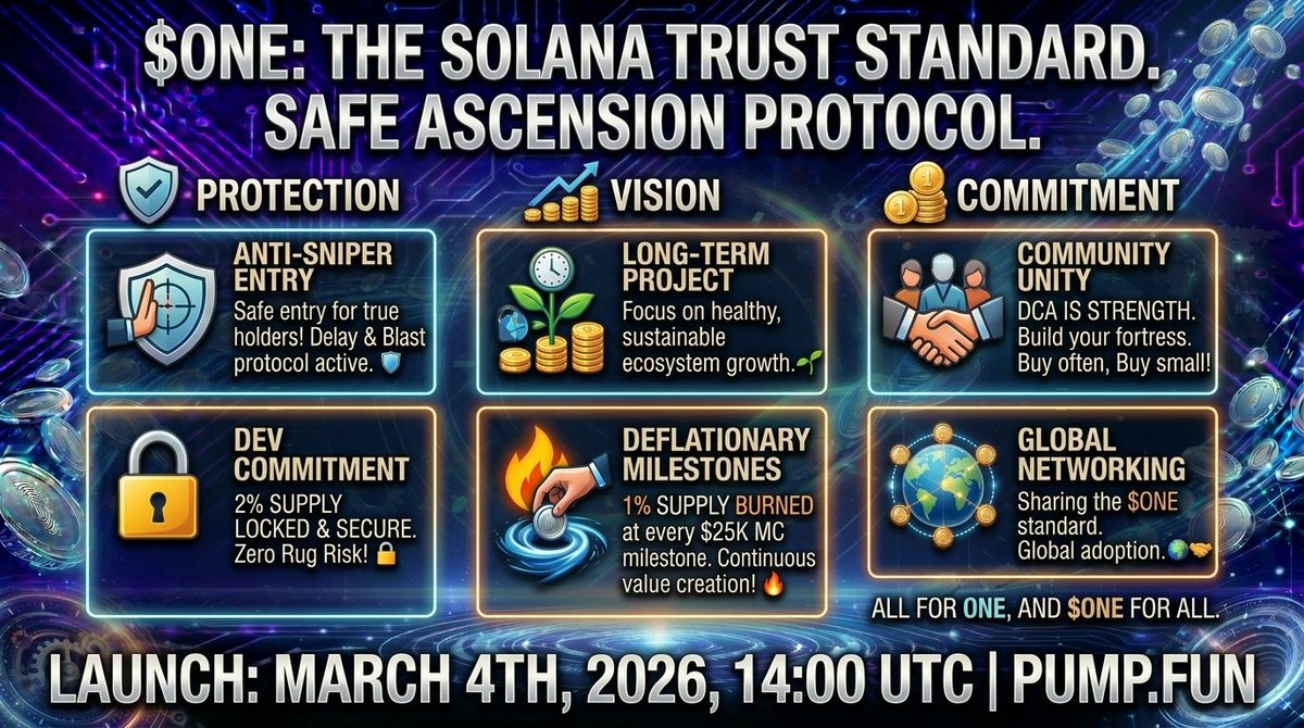 OneTokenDev's tweet photo. $ONE Launch March 4th , 14:00 UTC .

join Telegram Group : https://t.co/SX71nqF2oI 

#Solana #token #COIN #SOL #Crypto #Web3 #Altcoin #PumpFun #Raydium #AntiRug https://t.co/FG3yw2RhVn