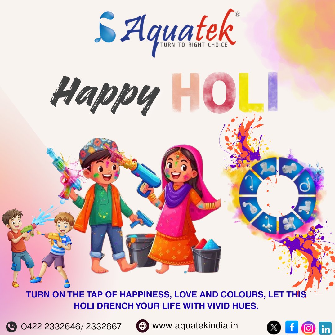 aquatek_india's tweet photo. May this Holi bring joy, color and new beginnings. Best wishes from Aquatek!
#HappyHoli #Holi2026 #HoliCelebration #FestivalOfColours #SplashOfJoy #ColourfulVibes #HoliFestival #HoliMagic #SpreadTheColours #Plumbers # Dealers #Distributors https://t.co/y0B61M9a3Z