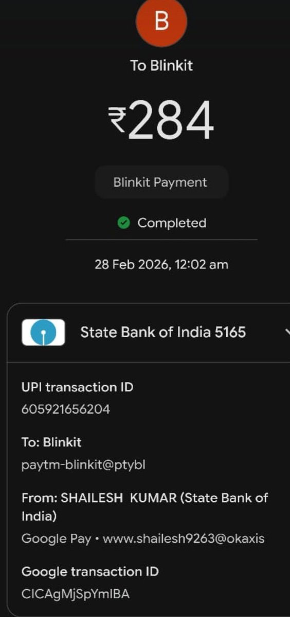 shailesh9263's tweet photo. "बेहद शर्मनाक! @letsblinkit @zomato मैं आपका पुराना ग्राहक हूँ, लेकिन 27-Feb-2026 को आपके पार्टनर ने मेरे साथ लूट की है। Official QR से ऑनलाइन पेमेंट लेने के बाद, उसने मेरी मां से जबरन Cash भी वसूला और बदतमीजी की। [1/2]
​Order ID: 1803968653
@albinder @deepigoyal" https://t.co/Ie11Ic4okI