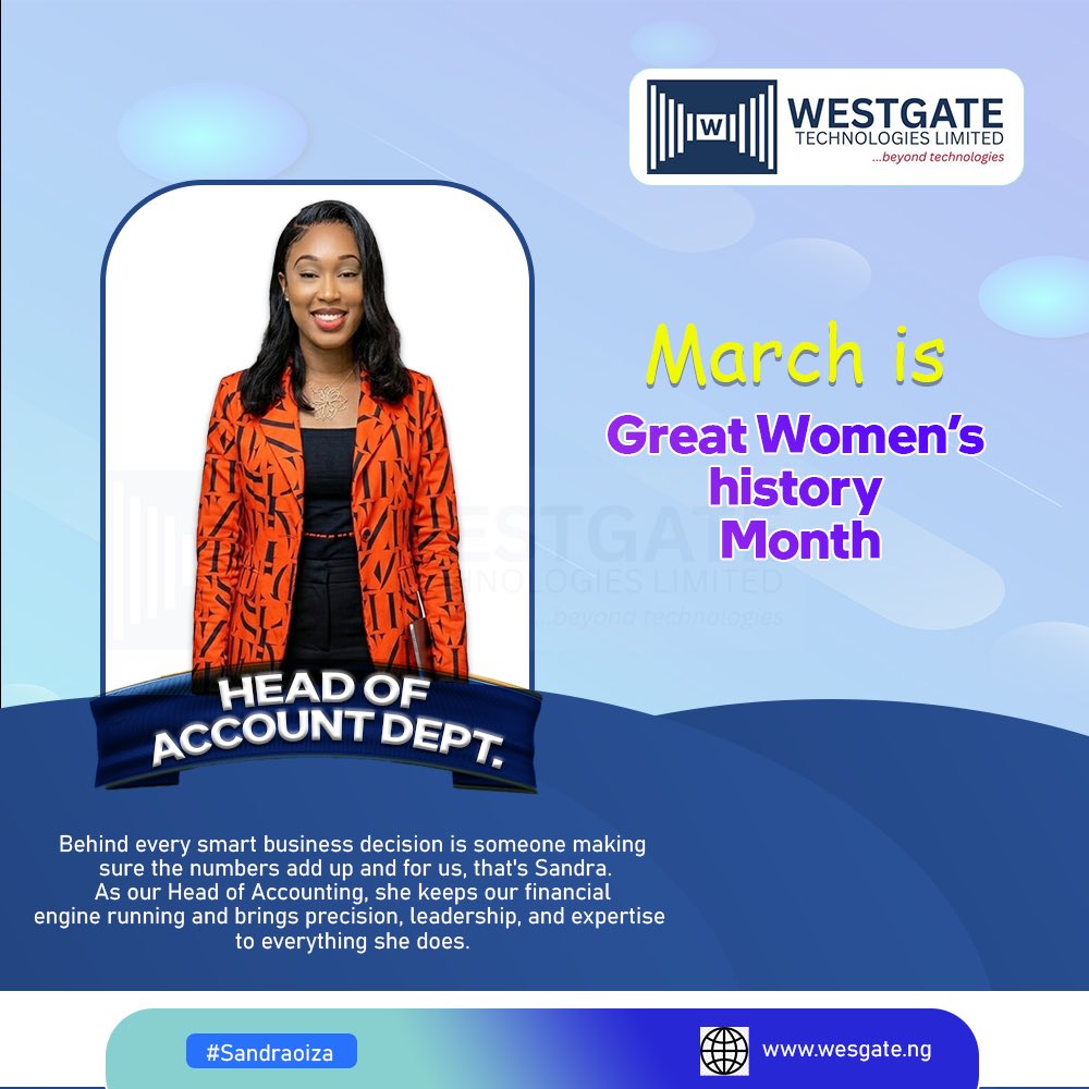 westgateng_'s tweet photo. Today weโre celebrating our head of Finance and Account department
#iwd #WomeninBusiness #womenwholead
#Techqueens #womenatwestgate https://t.co/i1Q1pqEVHM