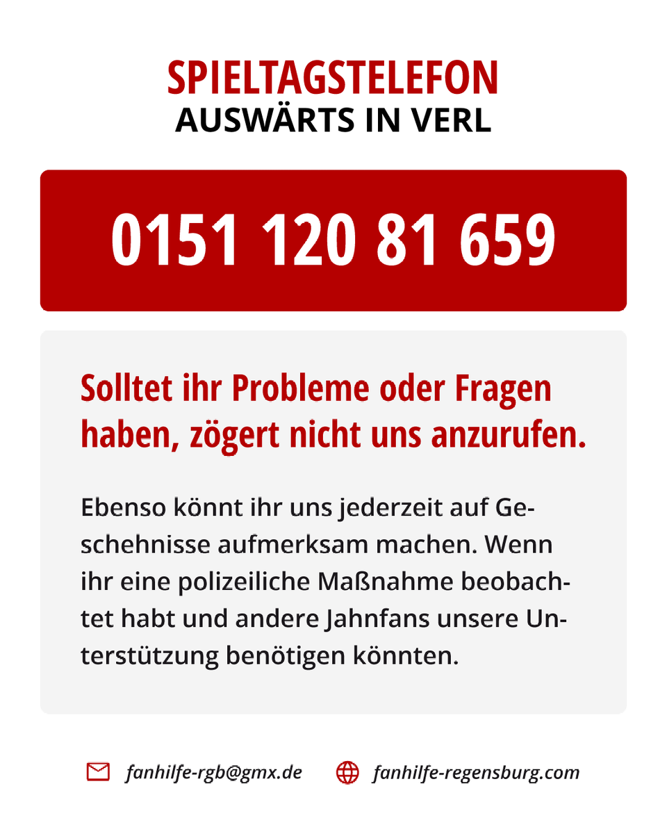Fanhilfe_RGB's tweet photo. Bei Problemen sind wir wie gewohnt beim heutigen Auswärtsspiel in Verl unter folgender Nummer erreichbar 👇

#FanhilfeRegensburg #SCVSSV https://t.co/cuIiF5MjVo