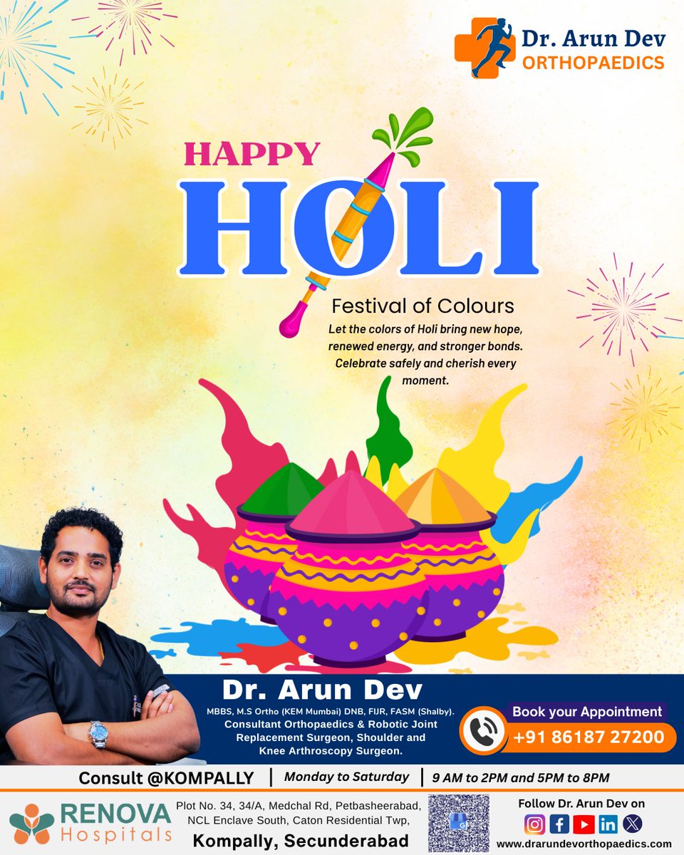 DrArunDev_Ortho's tweet photo. Wishing you and your family a vibrant, joyful, and injury free Holi. 🌈

#HappyHoli #DrArunDev #Orthopaedics #JointReplacement #KneeCare #ShoulderCare #StayActive https://t.co/chJg9jD6KE