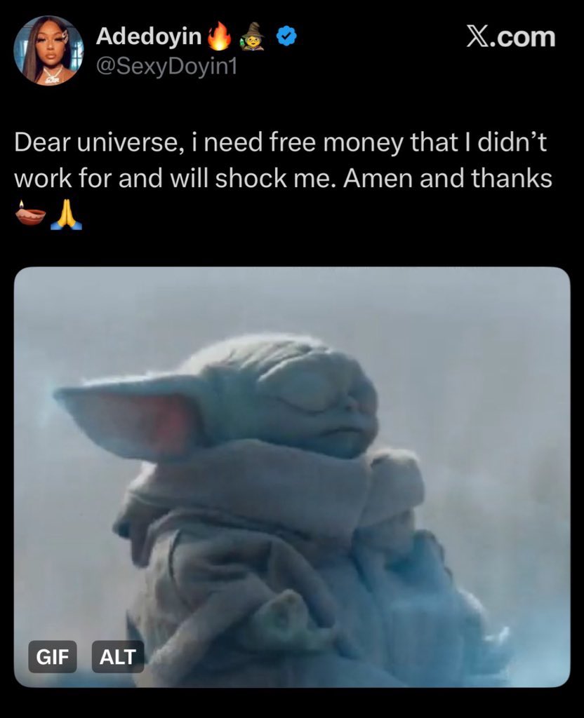 But na free money be ur prayer point,
Y’all got mad just bcs UR not favored,
If them ask you one thing <a href="/_DebbieOA/">MumZee✨🇳🇬</a> do you now 
U go turn deaf and dumb,
Put hand on ur head nd shout olorun mi o gbogbo emi ilara omo eniyan ninu ayemi baba bami jo wole.