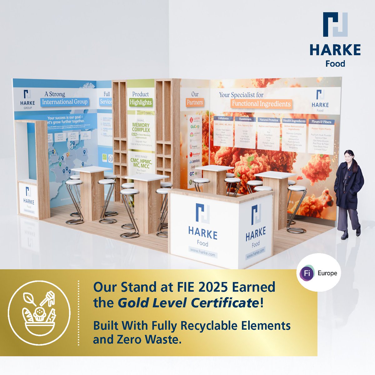 harkegroup's tweet photo. At Food Ingredients Europe 2025, sustainability and measurable impact were at the heart of what we did 🌱Our fully reusable, recyclable booth produced zero waste earning us the #GoldLevel certificate. #BetterStands #zerowastestand 
See you at Fi Europe 2026 🗓️ https://t.co/4ukxnogjvP