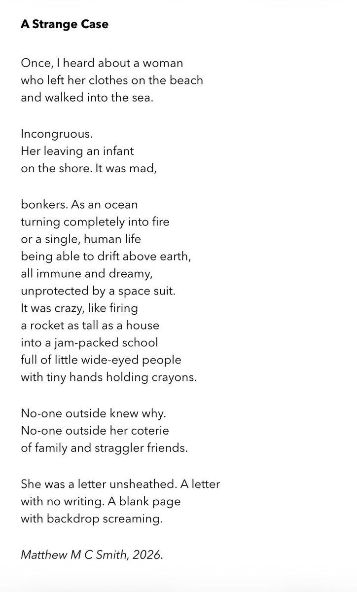 MatthewMCSmith's tweet photo. For #promptcombo this week and its theme ‘powerless’, ‘A Strange Case’.
Content warning. Suicide, war crimes. ‼️
#poetry #WritingCommunity #poet #mentalhealth #MentalHealthAwareness https://t.co/XkchXBRGT2