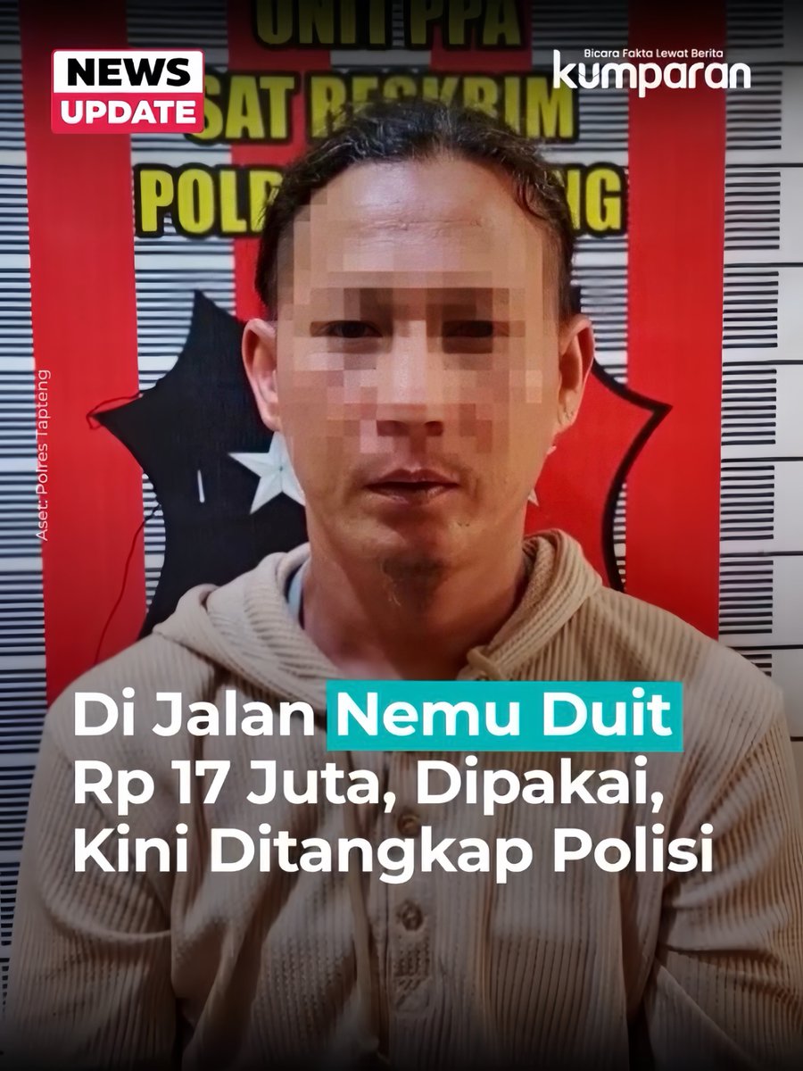ER (25) kehilangan tas berisi 2 hp dan uang Rp 17 juta saat naik motor. udah coba menyisir jalan tapi gak ketemu. ER lapor ke polisi

2 bulan kemudian, polisi nangkap JH. JH ngaku nemu tas itu di jalan &amp; uangnya dah habis bayar utang

JH jadi tersangka &amp; terancam 4 tahun penjara