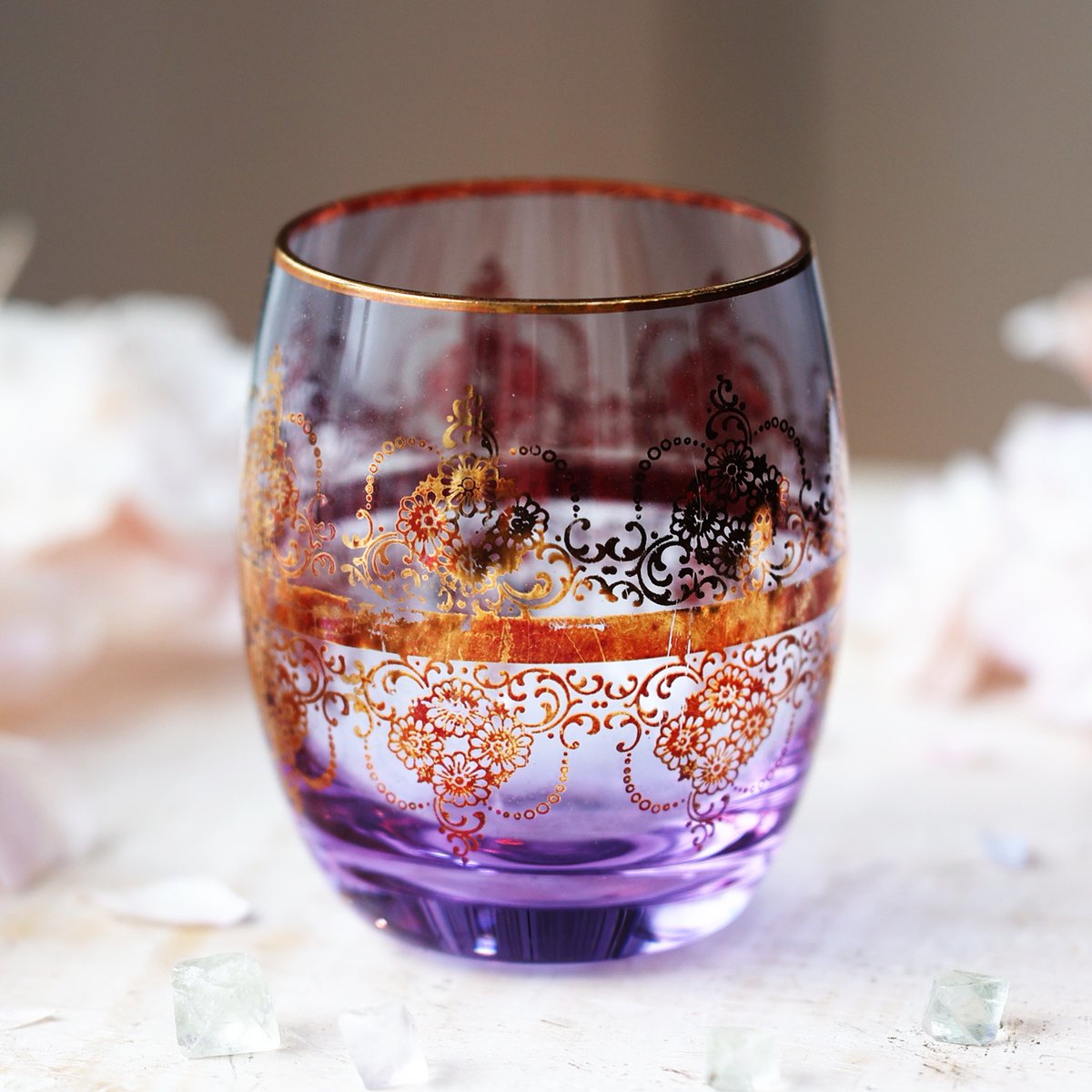 イタリア製の24K金彩グラス 6客　旧家蔵出し、縁起物、金運、開運