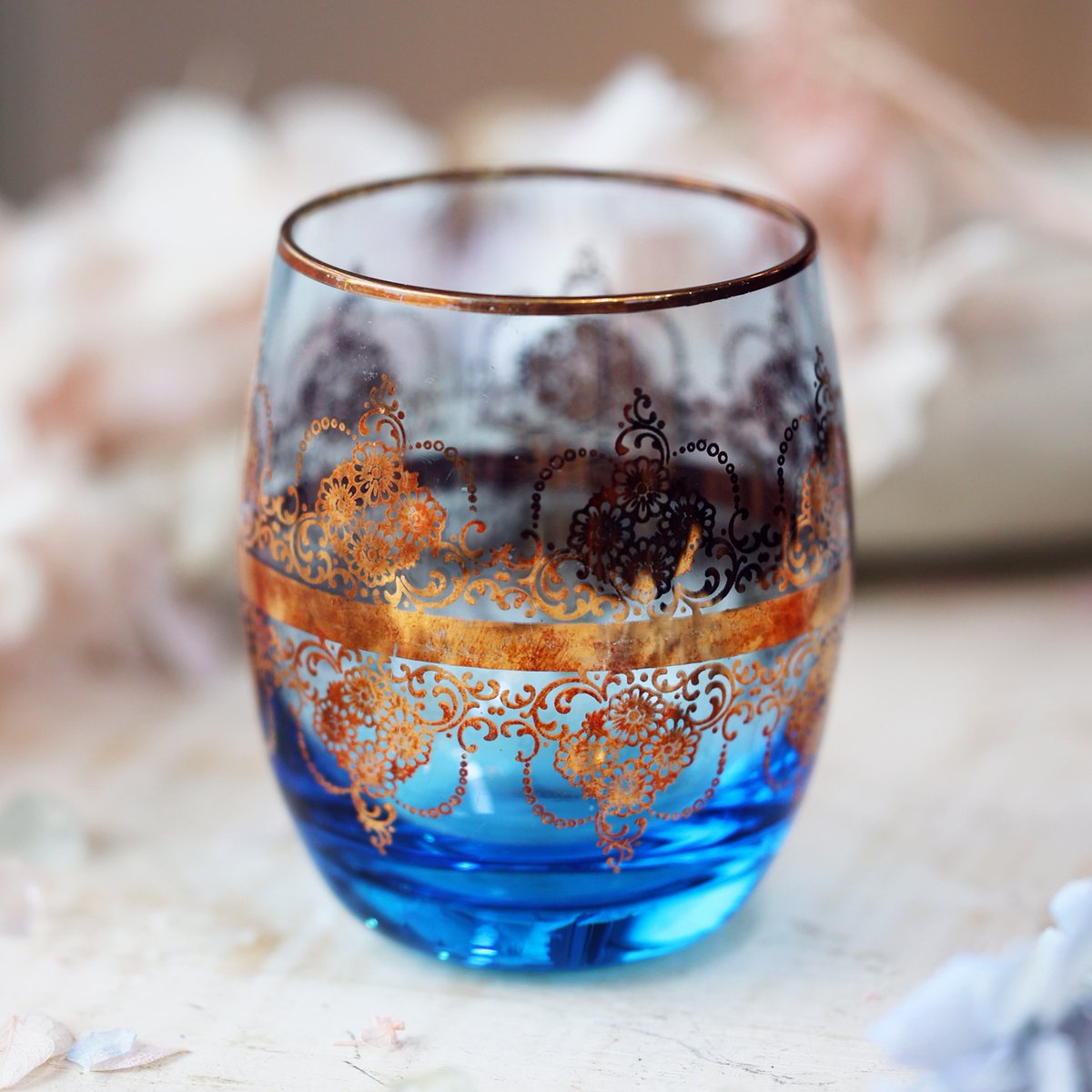 イタリア製の24K金彩グラス 6客　旧家蔵出し、縁起物、金運、開運