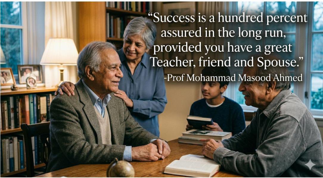 ProfMasoodAhmed's tweet photo. "Success is cent per cent assured in the long run, provided you have a great Teacher, friend and Spouse" https://t.co/S6j7T8AlJ4