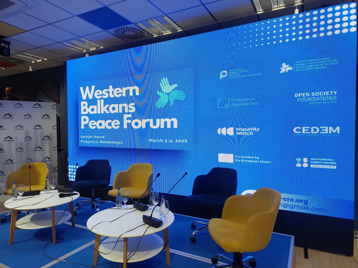 PCRCBiH's tweet photo. Starting soon! #WBPeace forum in Podgorica 🇲🇪.

Stay tuned to learn more about preventing violence in #WesternBalkans, #peace education & #memorialization from our guests @josattler @EUAmbME @HLCKosovo @NGOUDIK @YIHR_Croatia @RYCOwb @OSCEBiH @YIHRSrbija @CGOCCE @CEDEM_ME @YUCOMoffice @ostranula @UNHCRBiH @TheICMP @Trial @QKRMT @HelsinskiOdbor & more! 

#peaceforum #EUSecurity #peace #regionalcooperation