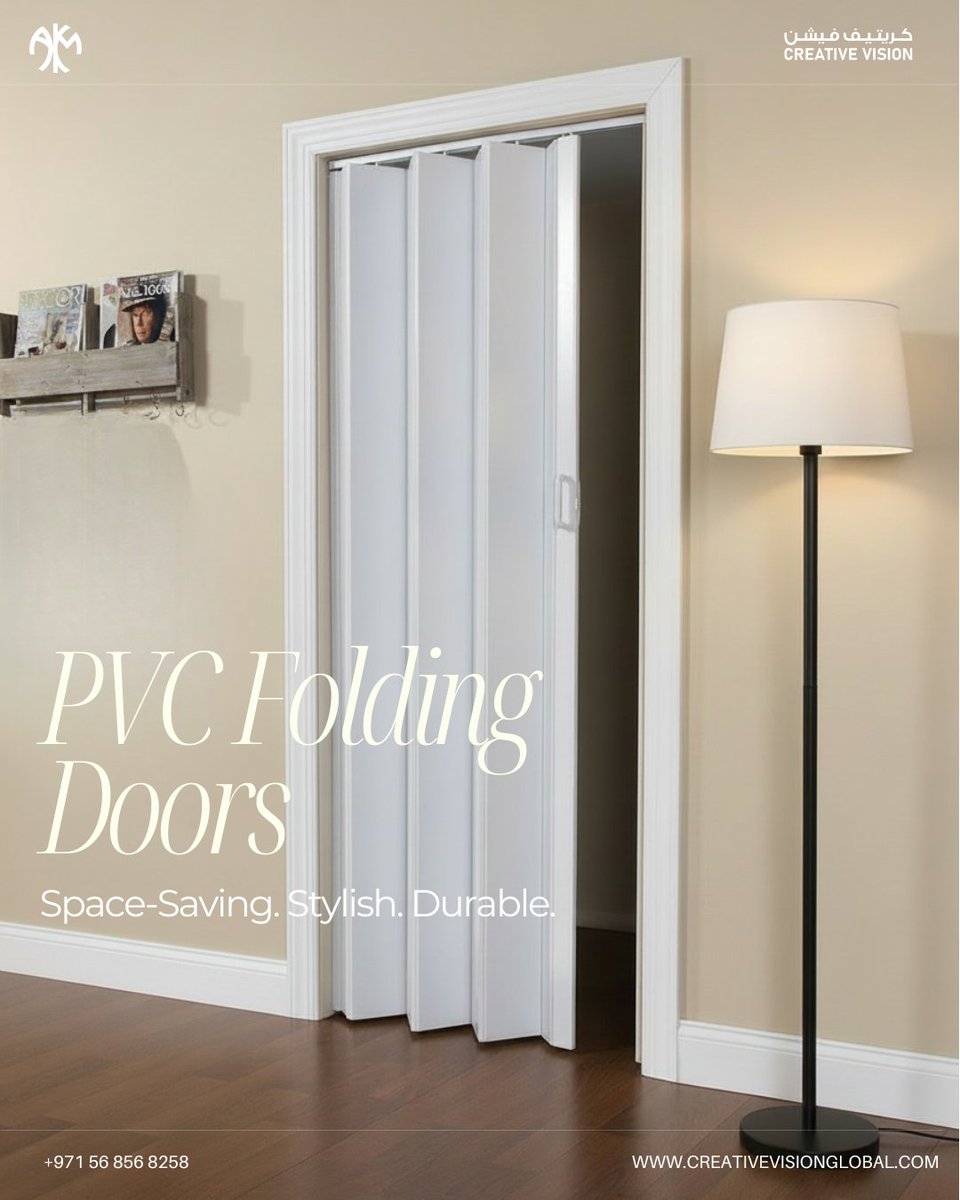 Creativ74306748's tweet image. Upgrade your interiors with premium PVC Folding Doors.
Smart space-saving design with a clean, modern finish.
Perfect for homes, offices, and partitions.
📞 +971 56 856 8258
🌐 creativevisionglobal.com
#PVCDoors #FoldingDoors #InteriorSolutions #SpaceSavingDesign