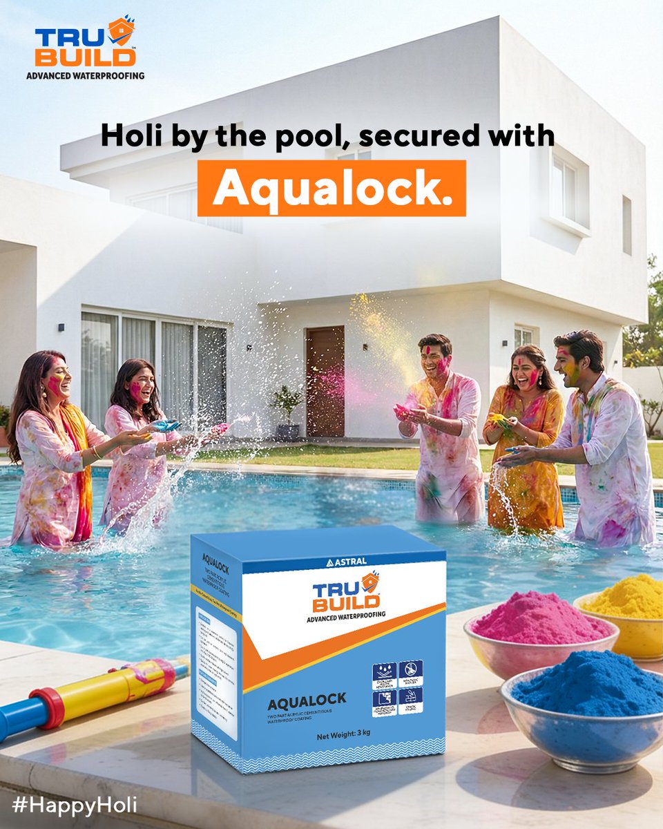 AstralTrubuild's tweet image. This Holi, go all out with the splash — because the only thing that should flow is colour and joy.
Wishing you a Happy Holi from Astral Trubuild!

#Astral #AstralTrubuild #Trubuild #AdvancedWaterproofingSolutions #Aqualock #Holi #TruProtection